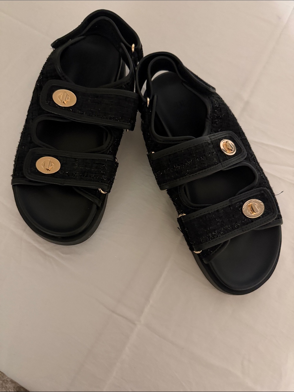 H&M Black Triple-Strap Sandals with Gold Accents